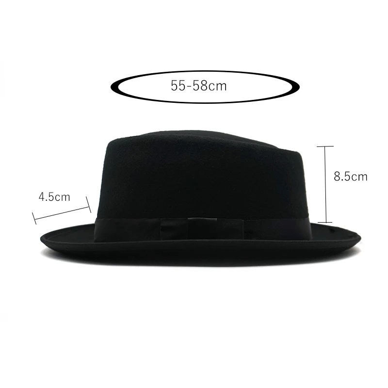 Vintage Pork Pie Felt Hat For Men Women Short Brim Fedora Hat With Ribbon Band Formal Party Jazz Dress Hat