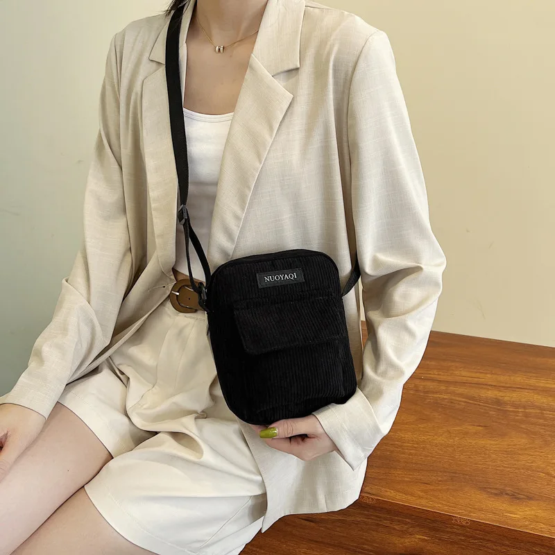 Women Corduroy Shoulder Bags Striped Cloth Fabric Handbags Casual Zip Tote Canvas Crossbody Bag Cute Shopping Bag for Ladies