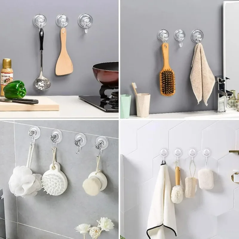 1-20pcs Transparent Suction Cup Hook Removable Vacuum Wall Bags Towel Hanging Hanger Kitchen Bathroom Window Glass Sucker Hooks view 6