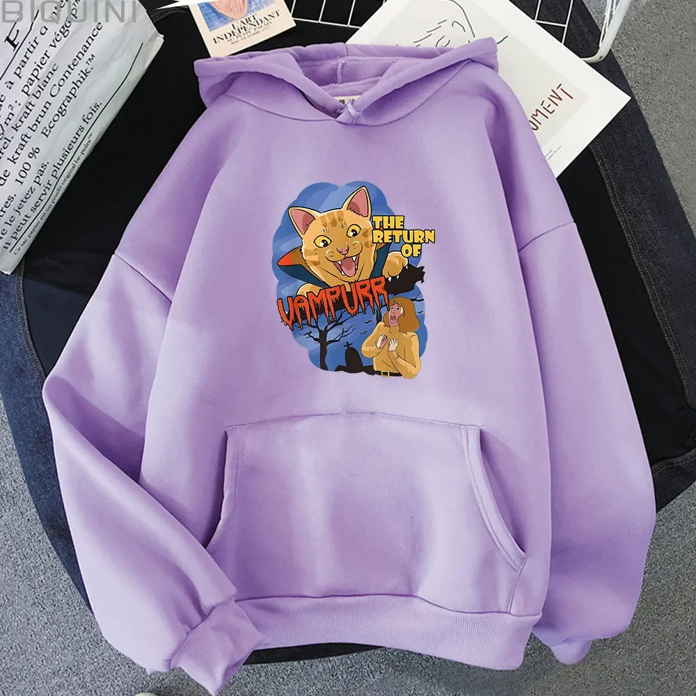 The Return of Vampurr Streetwear Women Cartoon Cute Cat Printed Hoodies Couples Sweatshirts Long Sleeves Originality Pullovers