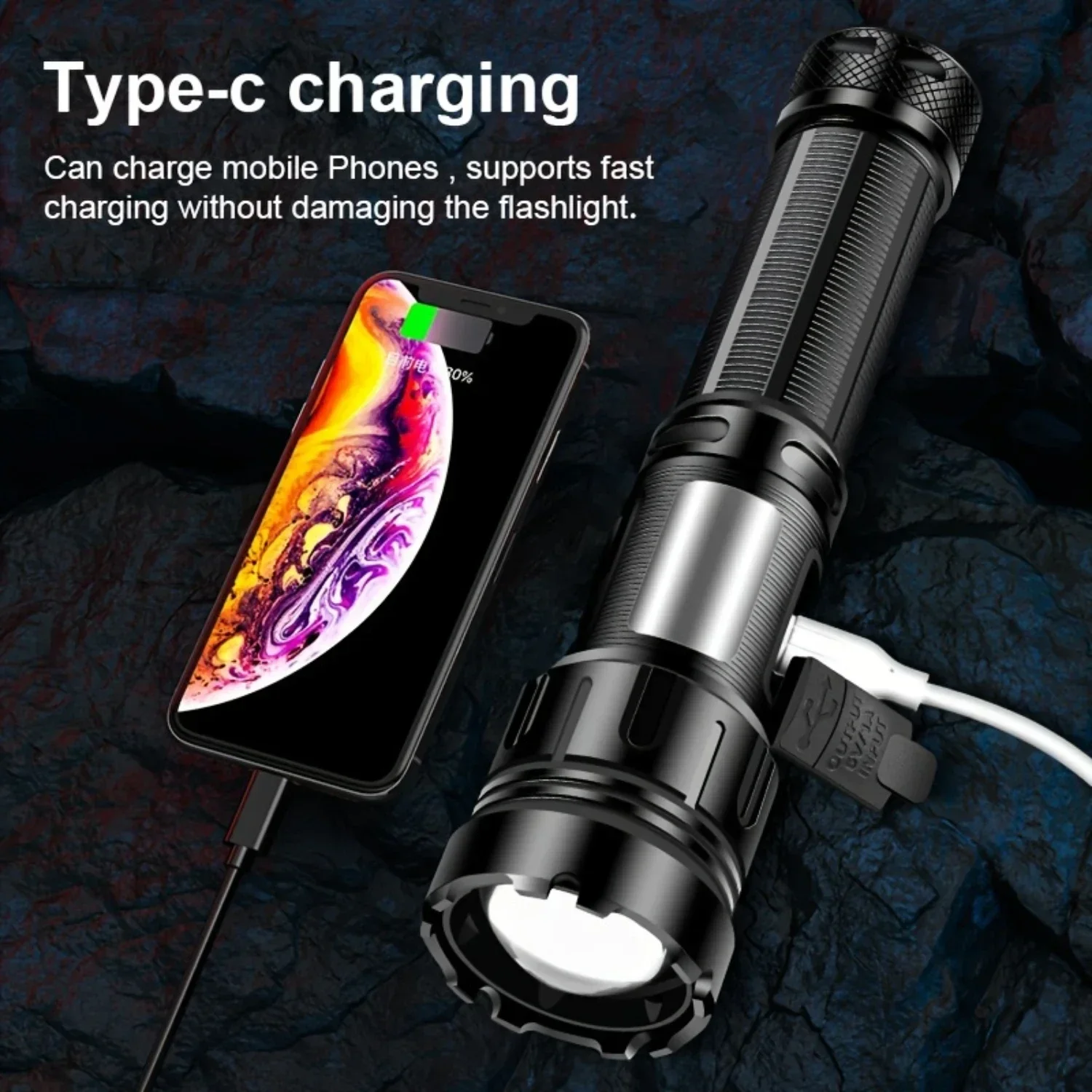 Super Bright LED COB Flashlights USB Rechargeable Flashlight with Side Light Redlight Outdoor Emergency Fishing Power Bank Torch