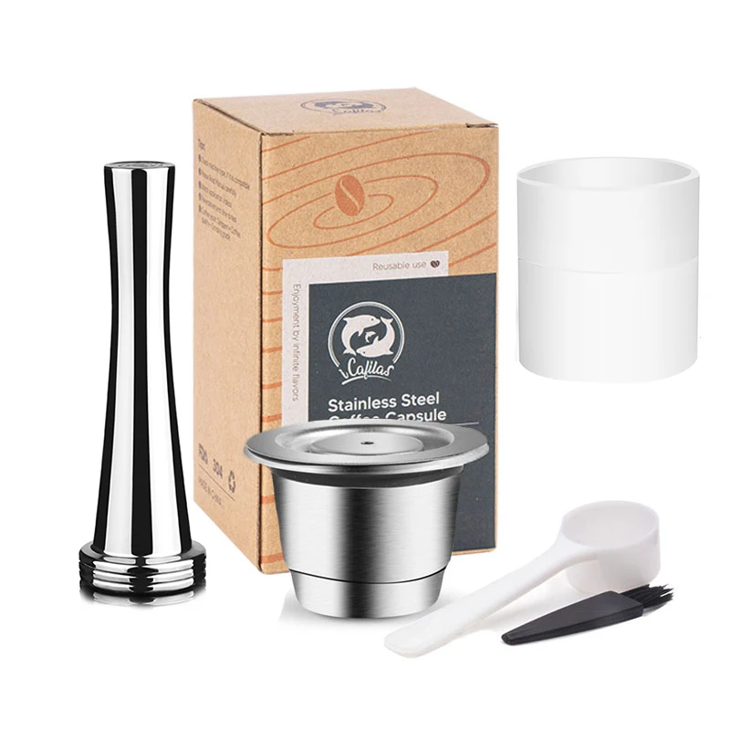 Lot 6 Capsules Café Réutilisables Inox Nespresso - Avec 100 Filtres, Cuillère Et Brosse
