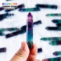 40-80mm Natural Colorful Striped Fluorite Crystal Point Wand Hexagonal Prisms Healing Energy Ore Mineral Obelisk Home Ornaments