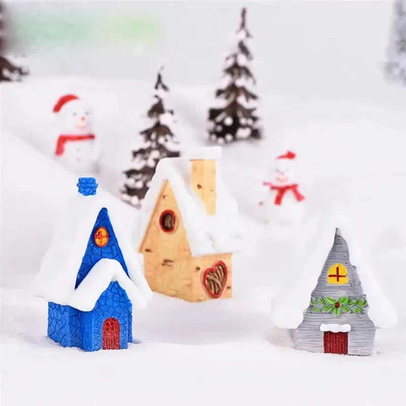 Decorações de natal em miniatura casa modelo brinquedos resina boneca decoração do jardim ornamento micro paisagem papai noel trenós casa 1pc