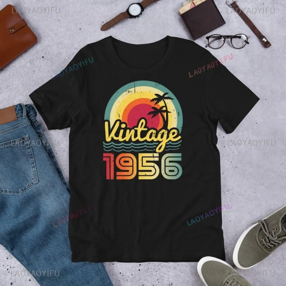 70th Birthday Vintage 1956 Gift Idea Grandparent T-Shirt Retro Style PRESENT Grandpa Grandma Tshirt Casual Fashion Loose Tees