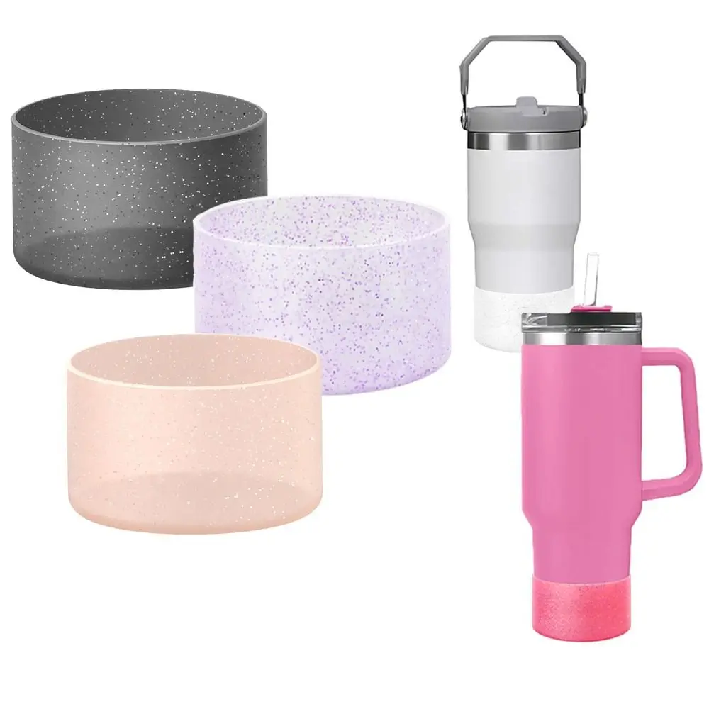 Silicone Bottle Bottom Sleeve Anti-Slip Heat Insulation Water Bottle Pad Cup Accessories Glitter Protective Case for 12-24oz