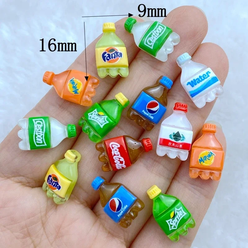 20Pcs New Cute 9*16mm Mini Beverage Bottle Series Resin Flatback Ornament Jewelry Making Manicure Hairwear Accessories