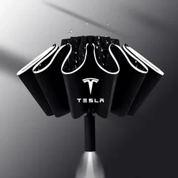 Fully Automatic UV Umbrella With LED Flashlight Reflective Stripe Reverse Umbrellas For Tesla Model 3 Model X Model S Model Y