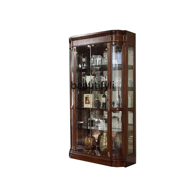 European-Style Classical Two-Door Wine Cabinet Solid Wood Display Cabinet Glass Goods Jewelry Storage Cabinet