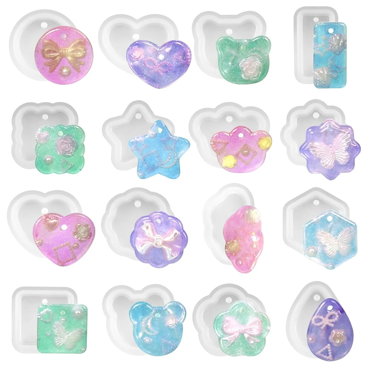 

16 Pcs DIY Pendant Silicone Molds, Resin Casting Molds, Mixed Shapes for DIY Jewelry Making Gifts Handmade