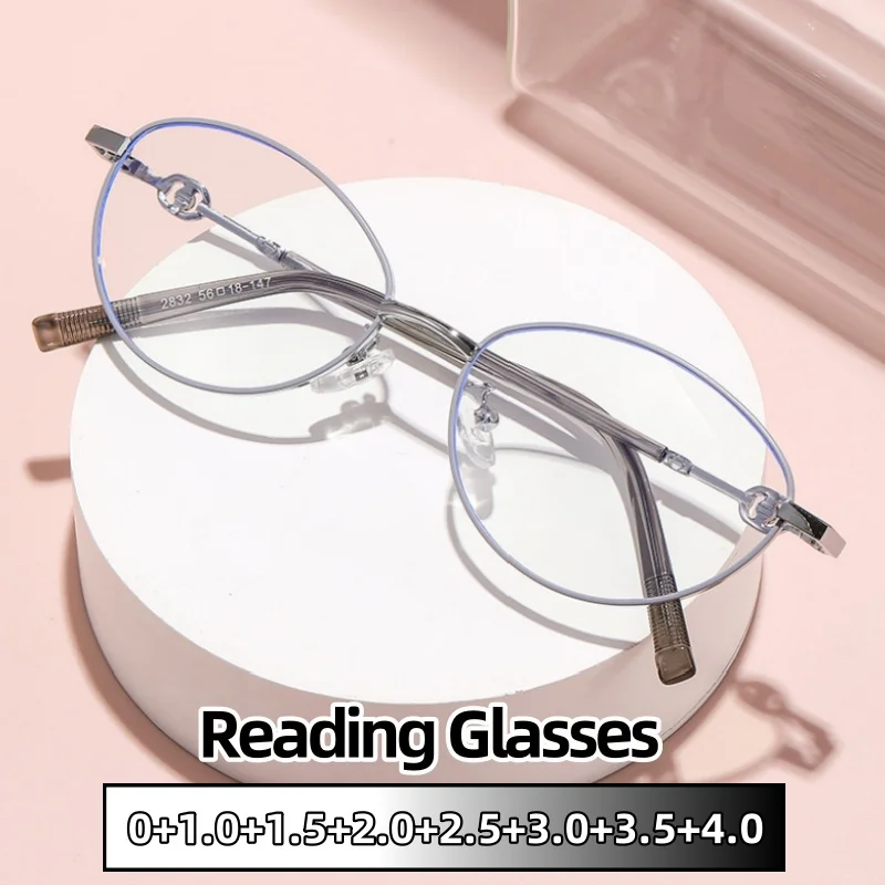 

Elegant Simplicity Reading Glasses Luxury Metal Oval Frame Fashionable Comfortable Anti-blue Light Eyeglasses 0 To +4.0