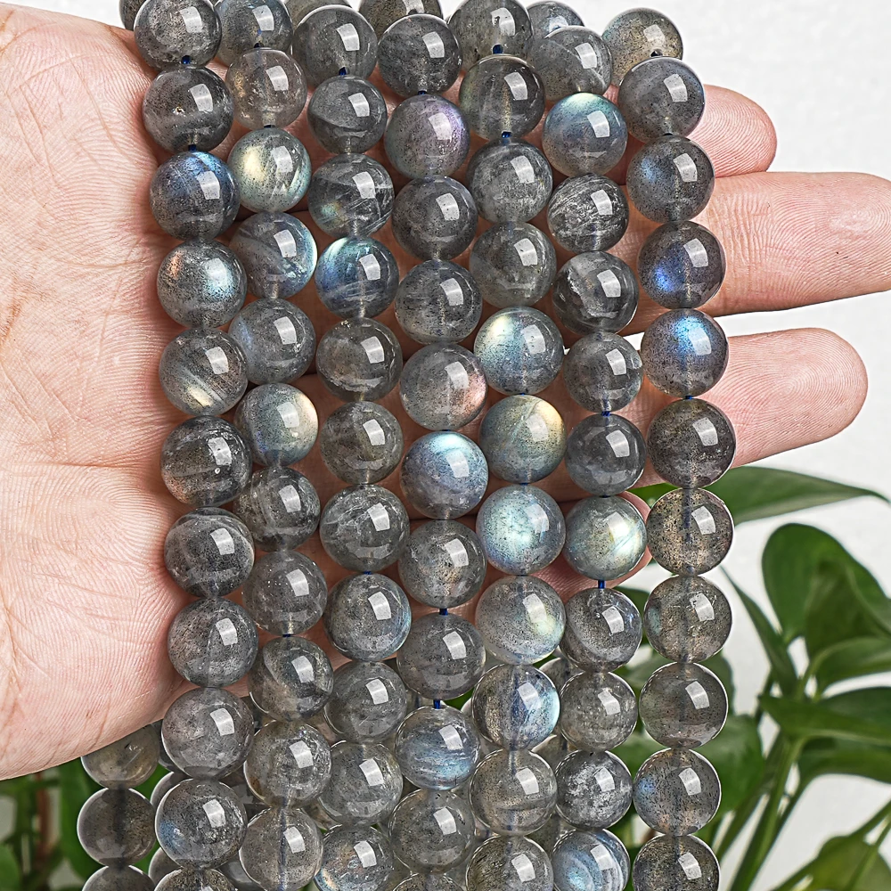 9/10MM Natural Labradorite Round Smooth Loose Gemstone Beads Dark Gray Beaded Bracelets For Jewelry Making Bracelet Necklace DIY