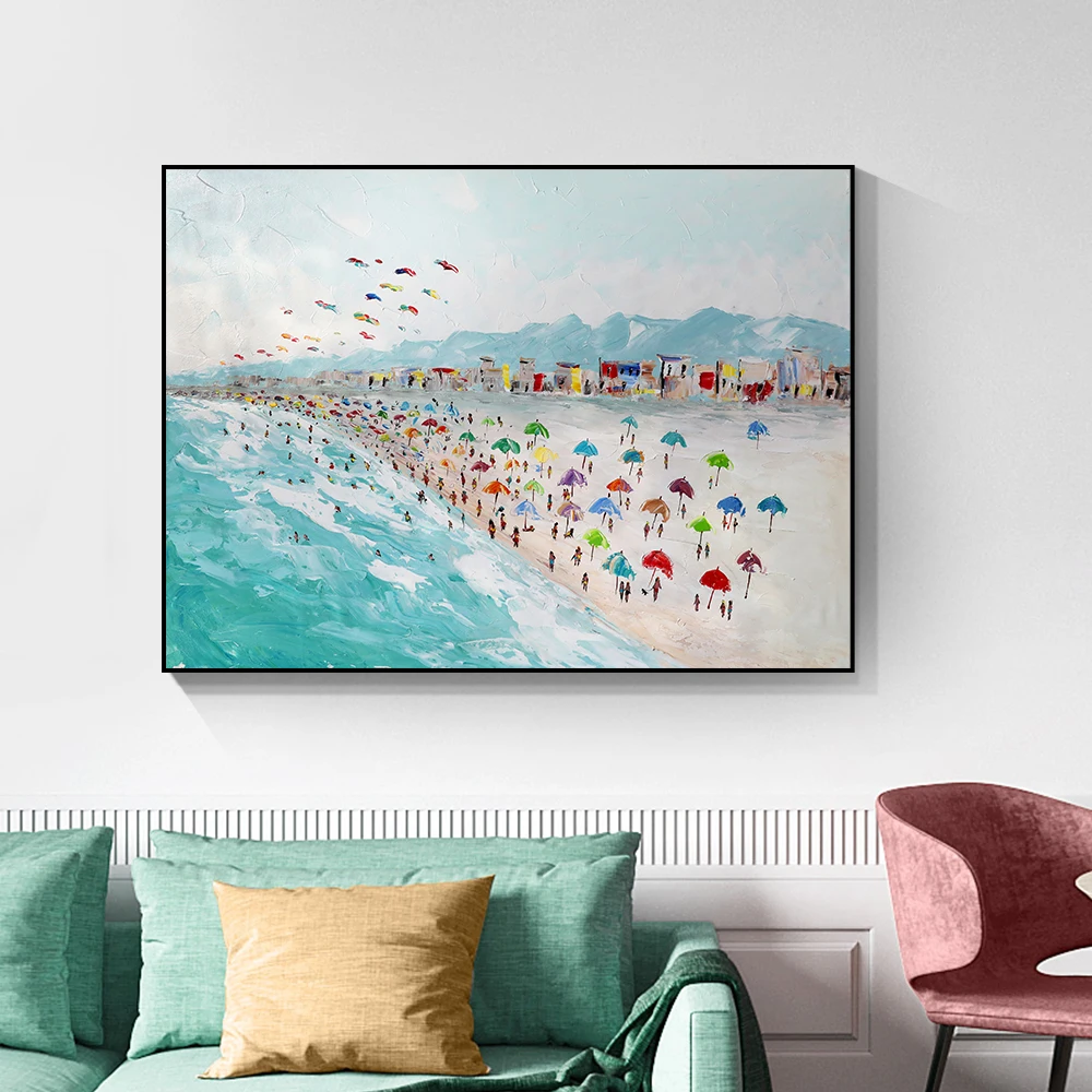 

Abstract People Blue Sea Beach Oil Painting Printed On Canvas Nordic Posters And Prints Wall Art Picture For Home Decoration