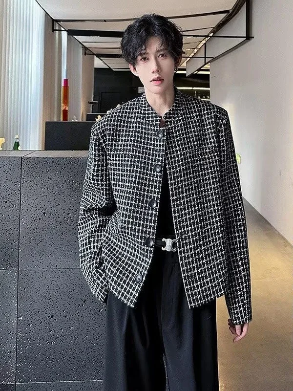 

New Chinese Sle Plaid Flight Jaet Men's ort oulder Padded Autumn Spring High Faion Sensation Cool Haome Outerwear