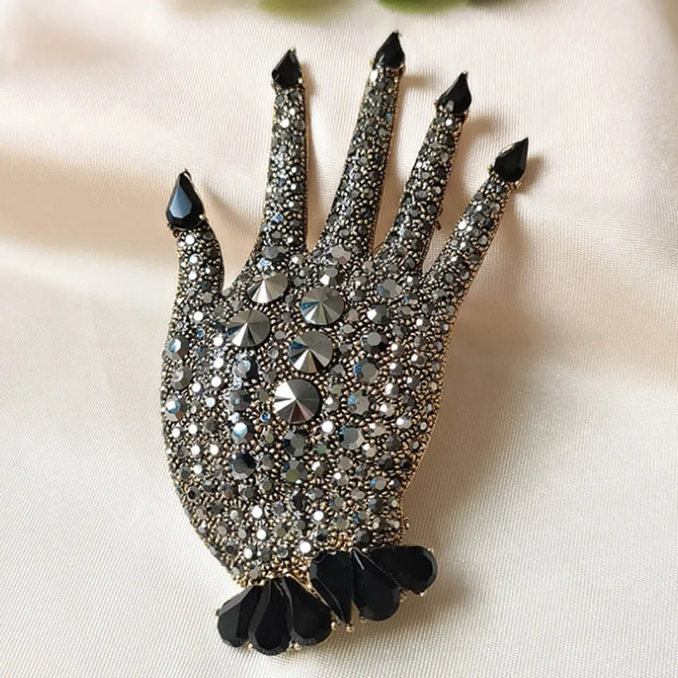 Zlxgirl Statement punk Ghost hand shape big brooches jewelry of man gift fashion Gray Rhinestone crystal pin broches scarf pins