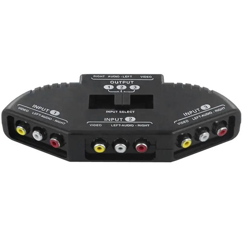 DT21 5X 3-Way Audio Video AV Switch Selector Box Splitter, for TV X-Box DVD Player, No Power Needed, Black Plastic