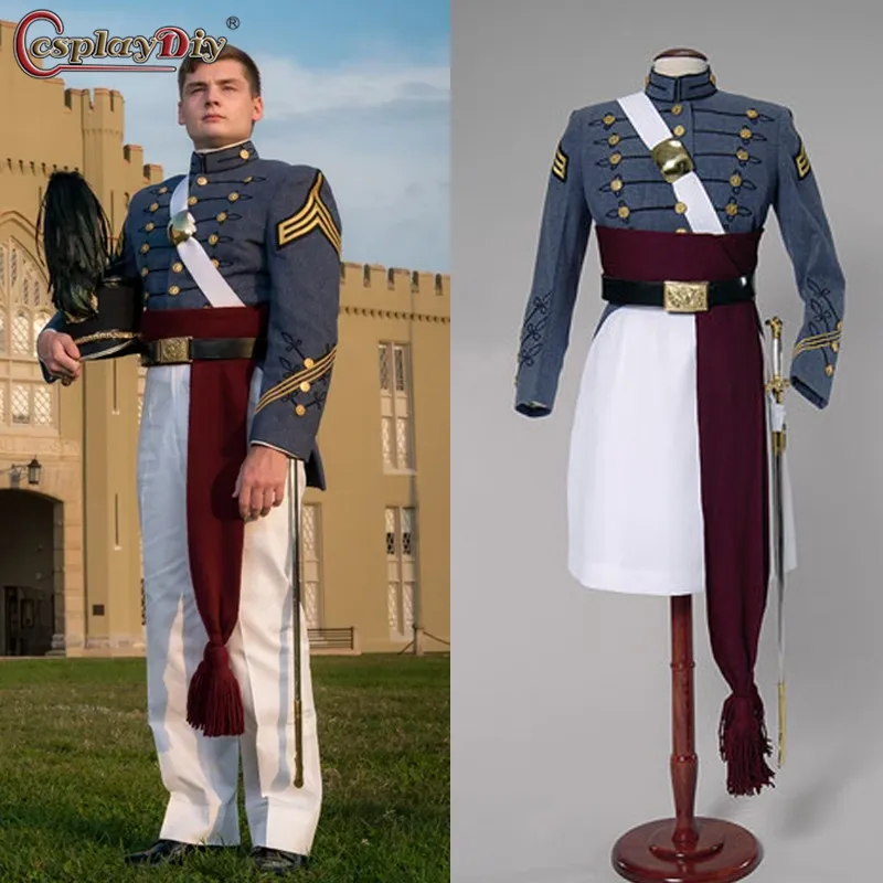 Cosplaydiy Military Cadet Uniform with coatee and white Skirt Pants for Adult Men Women full Set Solider Uniform Costume Belt