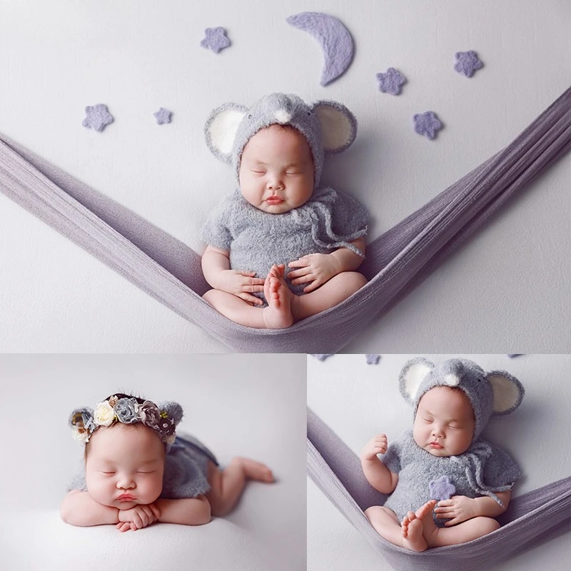 Newborn Photography Props Cute Kaola Theme Set Backdrop Clothing Stars Moon Decors Wrao for Studio Photoshoot Accessories