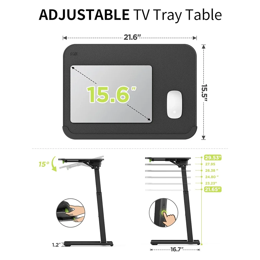 SAIJI Foldable Multipurpose Mobile Sofa Side TV Tray Table With Rolling Wheels Tilt And Height Adjustable Desk For Eating & Lapt