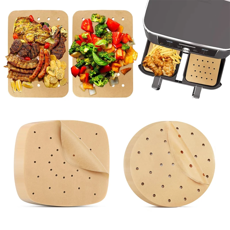 100Pcs Disposable Air Fryer Paper Steamer Liners Perforated Parchment Baking Papers Non-Stick Steaming Mat Oil-absorbing Paper