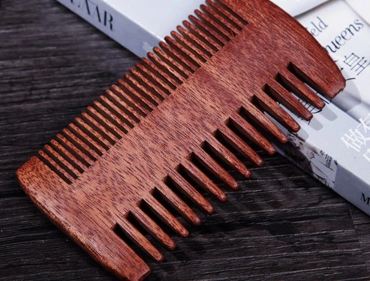 100pcs/lot Customized LOGO Natural Amoora Red Wood Beard Comb Dual Sided Men's Hair Comb SN828