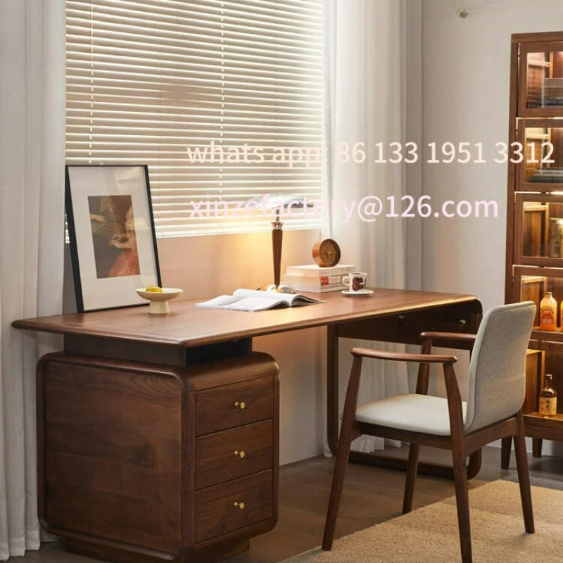 

Customizable Black Walnut Desk Desk Solid Wood Writing Furniture Modern Simplicity