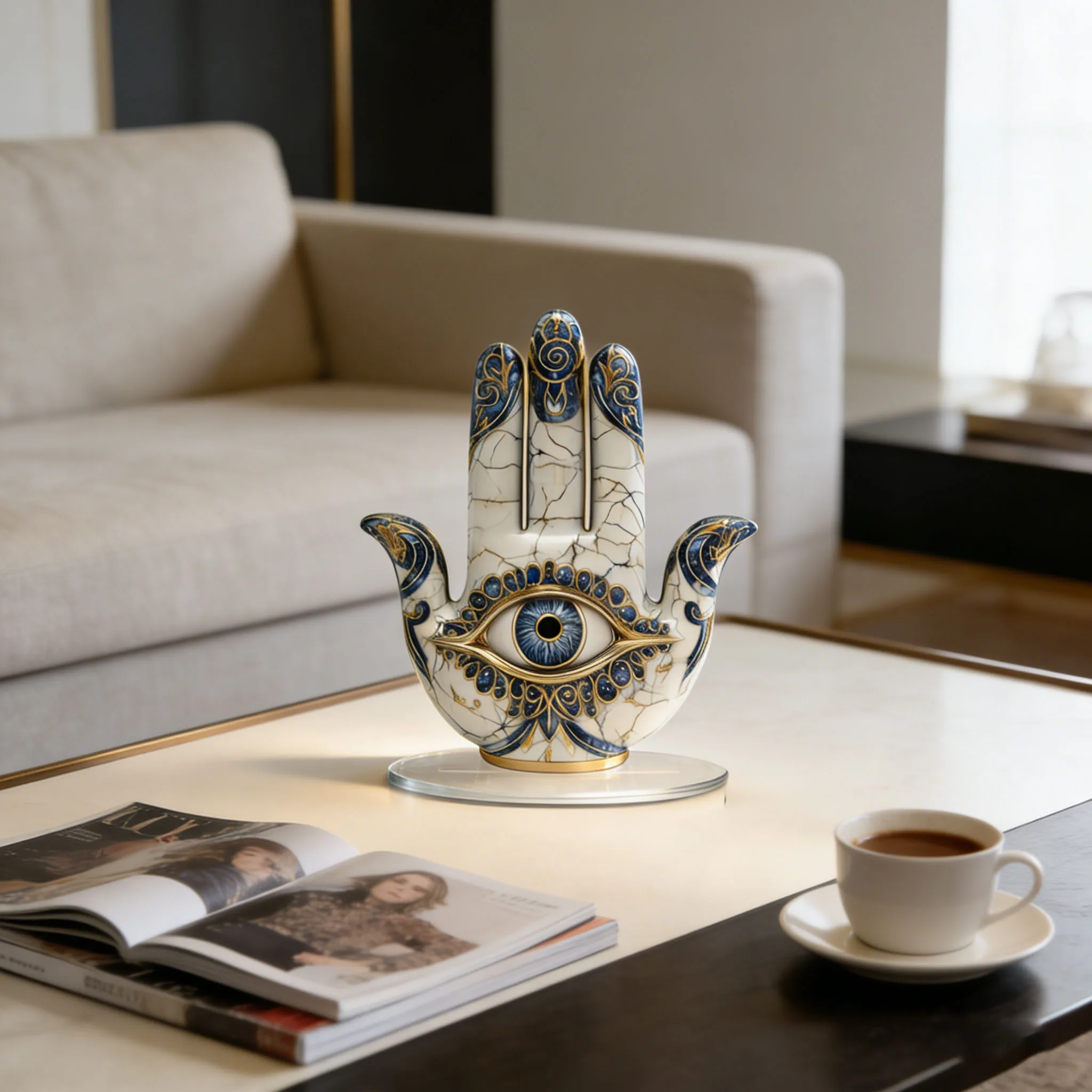1 Elegant Eye-Shaped Decor With Blue And Gold Pattern Design - Symbolizing Protection And Vision, Suitable As Home Gift,2D Flat view 4