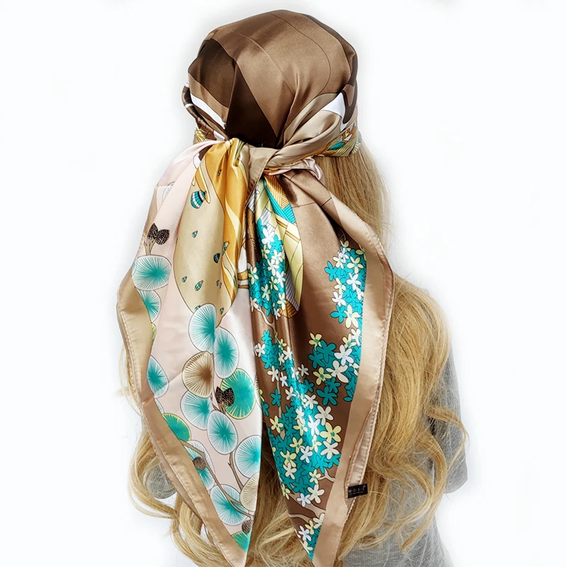 Women Luxury 90X90CM Silk Hijab 2023 Summer New Sunscreen Scarves Popular Model For Square Shawls Fashion Design Beach Headscarf