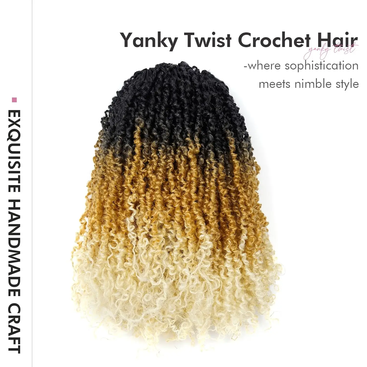 8-14Inch Black Pre-looped Yanky Twists Crochet Braids Ombre Brown Bohemian Spring Twists Hair with Curls Synthetic Extensions