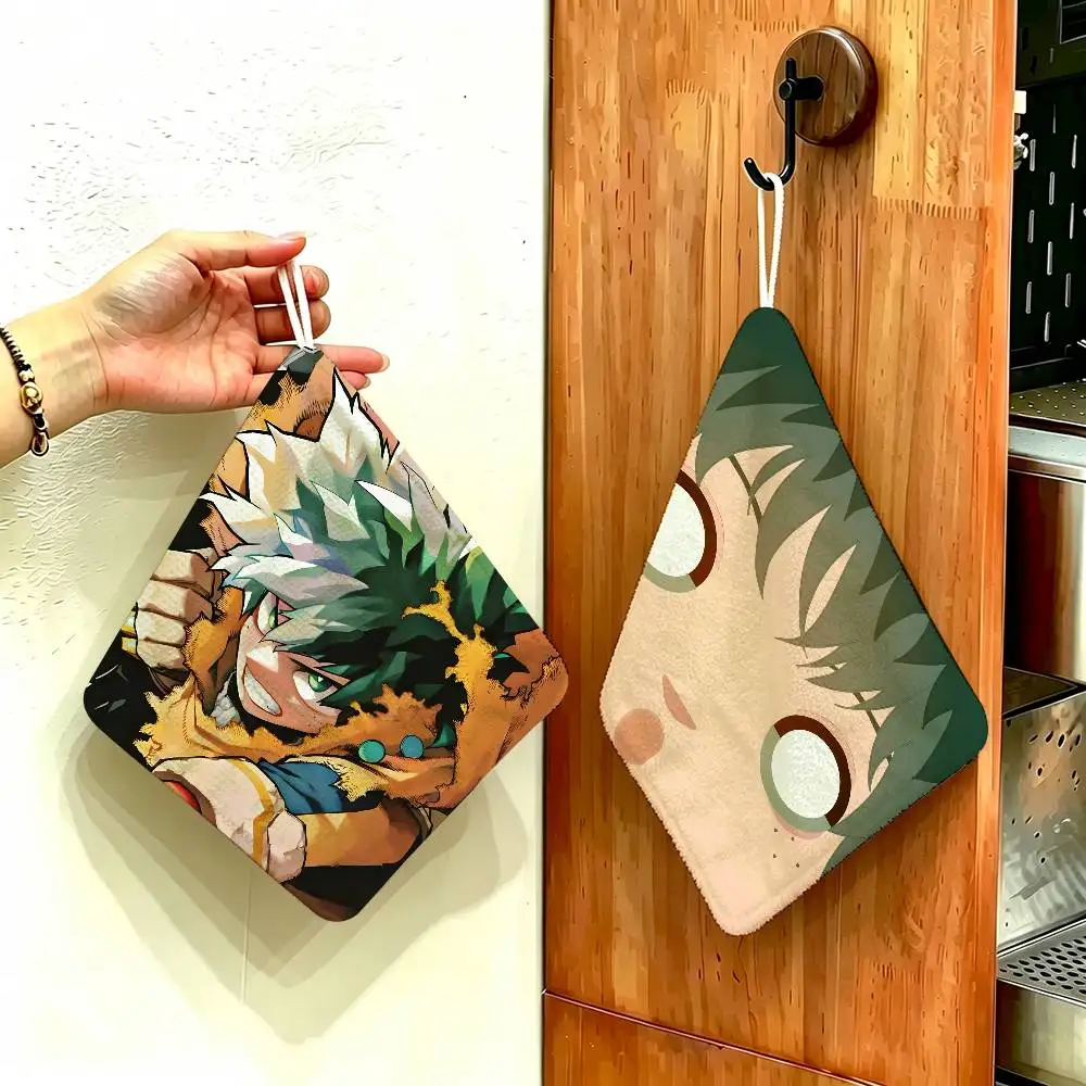Anime Izuku Midoriya Polyester Cotton Daily Towel, Hanging Kitchen Hand Wiping Cloth, Durable for Whole House Use