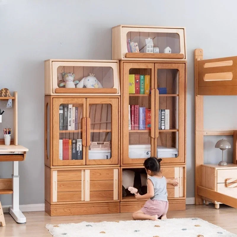 Figure display cabinet all solid wood children's Lego building block model collection cabinet combination sliding door bookcase