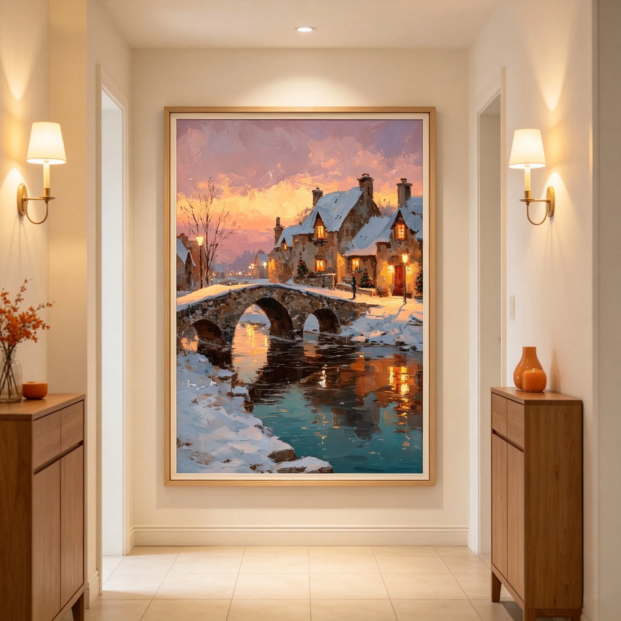 Oil Paintings Prints Poster Winter Snow Village Wall Art Canvas Painting Nordic Posters and Prints Wall Pictures Home Decor