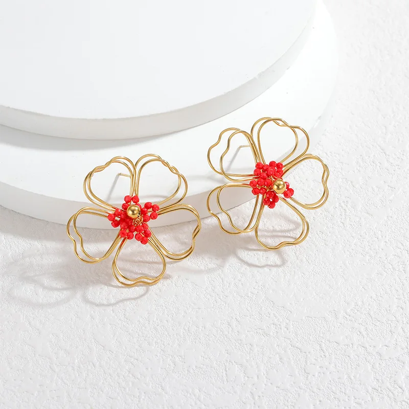 Letdiffery موضة الجوف زهرة أقراط للنساء الفولاذ المقاوم للصدأ البساطة الملونة الأزهار الزركون قرط الاذن المرصع مجوهرات هدايا