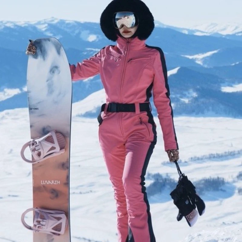 بدلة تزلج شتوية خارجية لعام 2025 طقم تزلج نسائي دافئ على الجليد مقاوم للرياح بدلة تزلج جديدة قطعة واحدة ملابس ضيقة #2