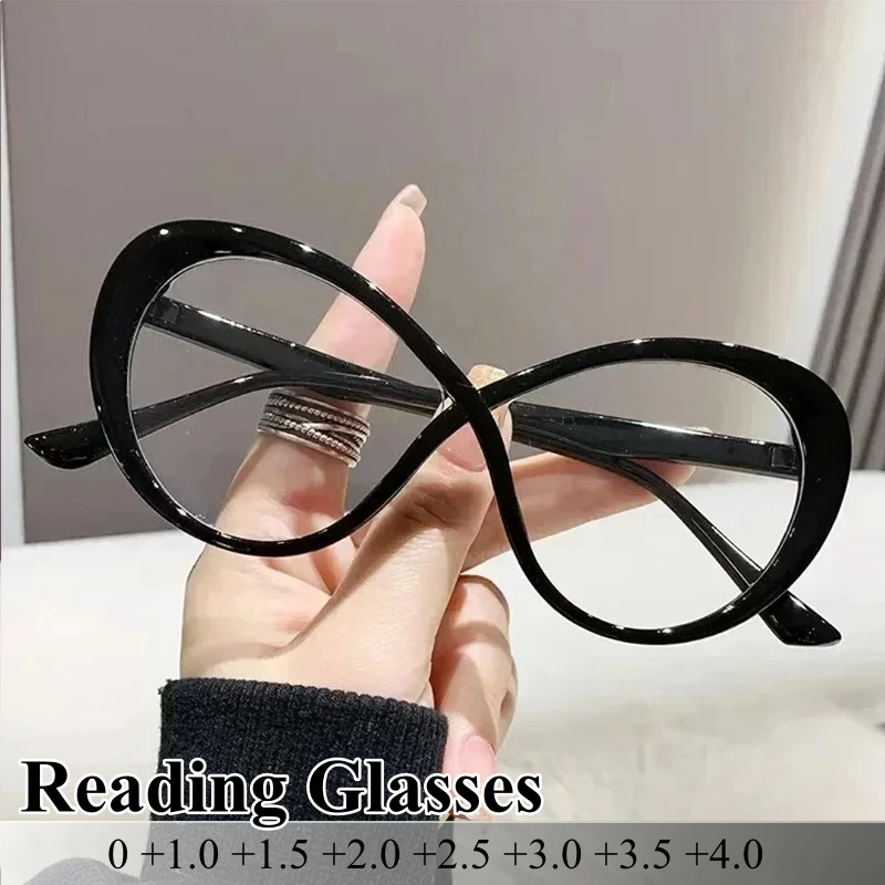 

2025 New Trendy Cat Eye Reading Glasses Fashion Presbyopia Eyewear Unisex Anti-Blue Light Clear Lens Prescription Eyeglasses