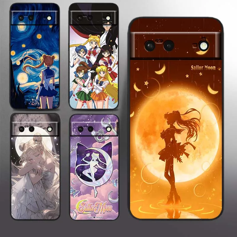 

Anime S-Sailors M-Moons Art Phone Case For Google Pixel 9a 9 8A 8 7 7A 6 6A Pro XL 2024 5G Black Soft TPU Silicone Cover