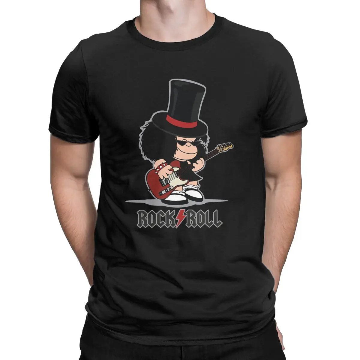 Awesome Mafalda Rock Roll T-Shirt for Men Crew Neck 100% Cotton T Shirt Quino Comics Short Sleeve Tee Shirt Plus Size Clothes