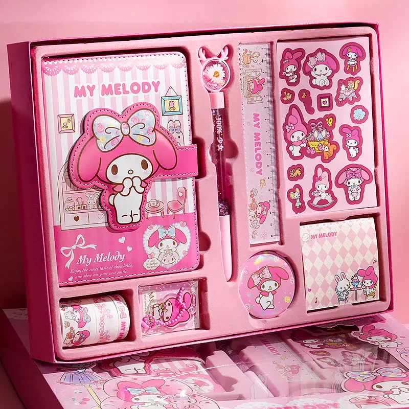 Sanrio Kuromi ledger set My Melody learning stationery gift box cute cartoon children and girls kawaii sticker notebook gift