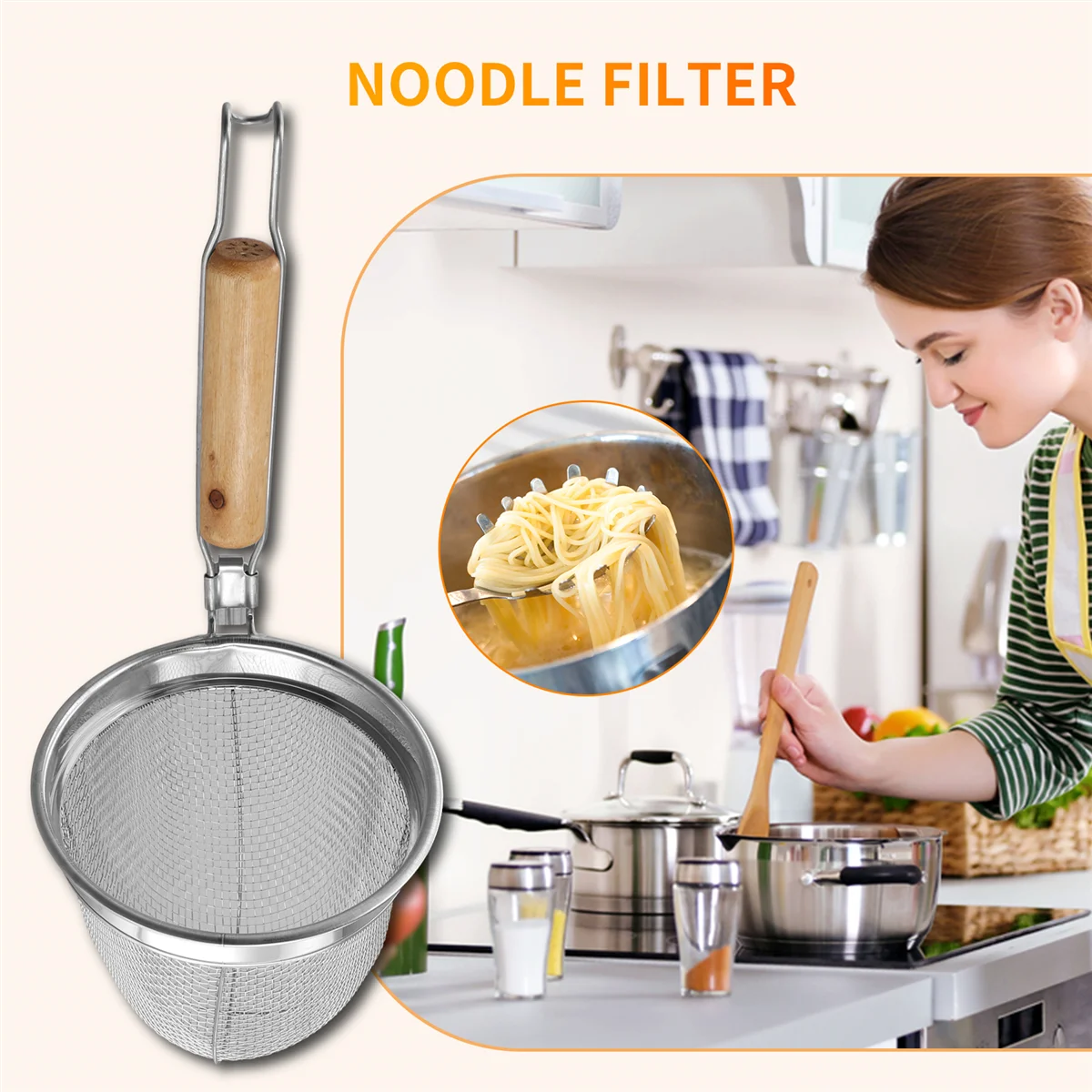 A013 coador de macarrão de aço inoxidável cesta de macarrão multifuncional servindo cesta escorredor de cozinha utensílio de cozinha