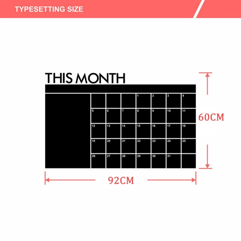 Removable Large Chalkboard Calendar Wall Decal Sticker Household Erase Board DIY Wall Sticker for Office Home Children Room 