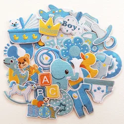 25 pz/lotto Blue Baby Boys patch Iron on for Clothes bambino carino adesivi ricamati bambini adorabili Appliques forniture per cucire fai da te