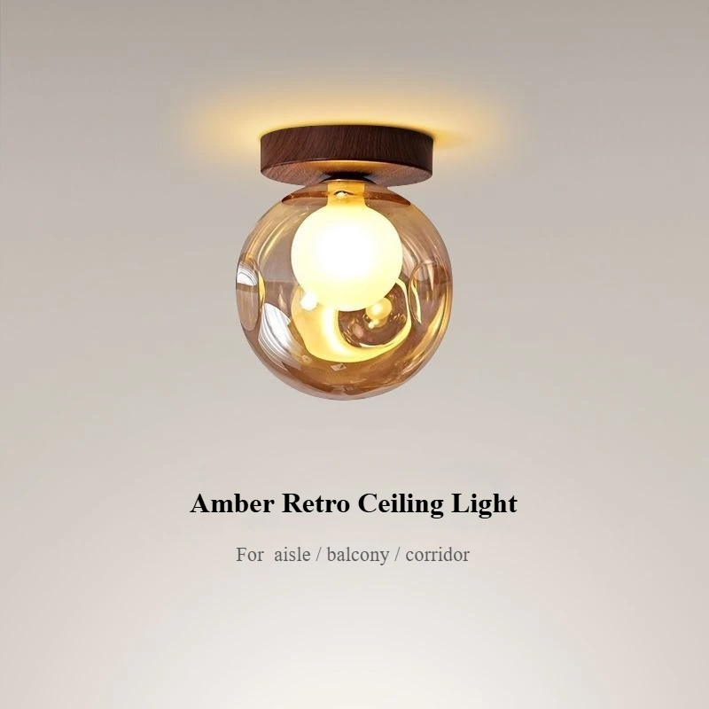 

Amber Retro Glass Ball Corridor Ceiling Light Aisle Ceiling Lamps for Stair Balcony Cloakroom Entrance Indoor Lighting Fixtures