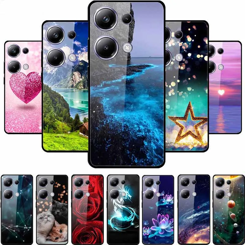 

Стеклянная задняя крышка для Xiaomi Redmi Note 13 Note 13 Pro, мягкий чехол-бампер из закаленного стекла, чехол для телефона Redmi Note 13 Pro