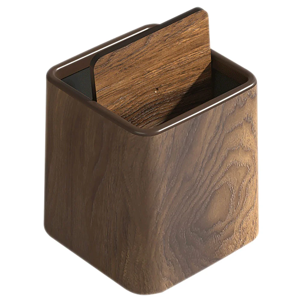 

Desktop Trash Can Garbage Swing Lid Bin Swivel Cover Retro Wooden Wastebasket Office