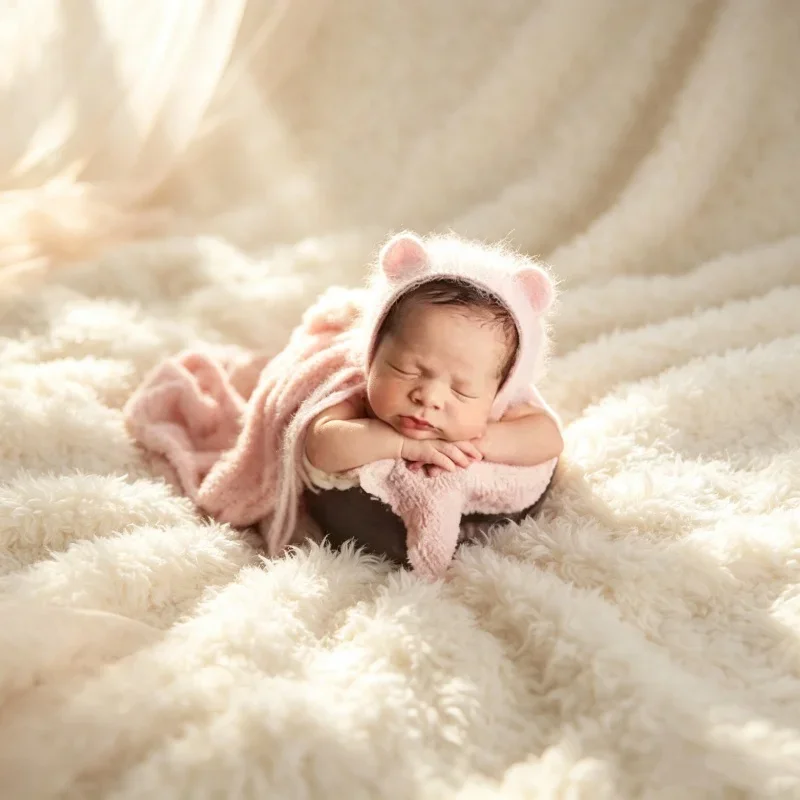 Unisex Infant Studio Shooting Accessory Soft Bear Ears Knit Hat Prop For Newborn Baby Boys Girls Portrait Photography Session