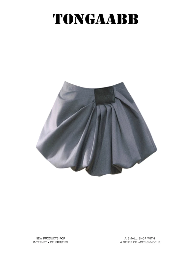 Women's Grey Mini Skirt Vintage Y2k Gyaru A-line Short Skirt Harajuku High Waist Oversize Skirts 2000s Clothes Spring Summer