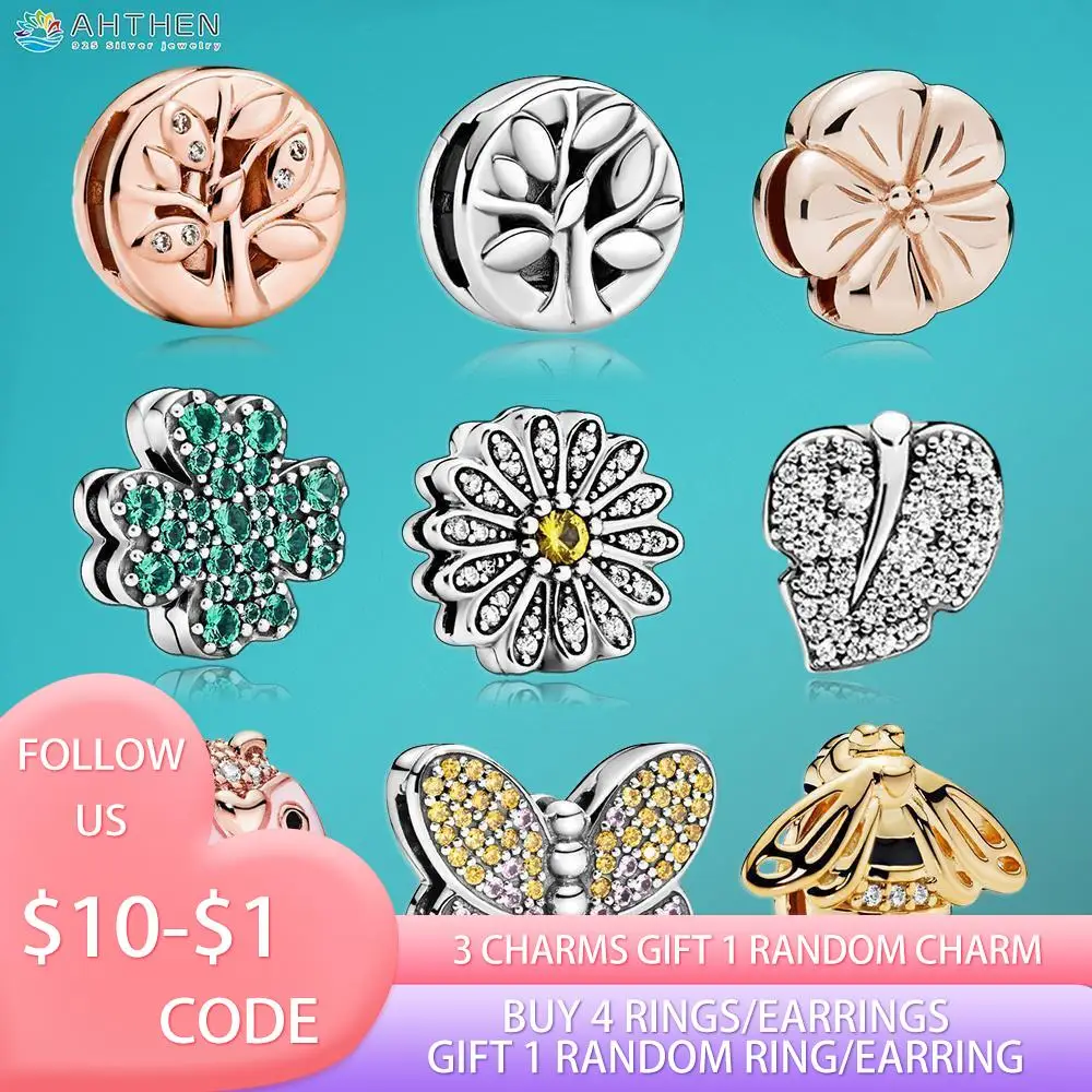 

Ahthen 925 Sterling Silver Bee Leaf Tree Polished Daisy Flower Butterfly Clip Charms fit Snake Chain Reflexions Bracelets