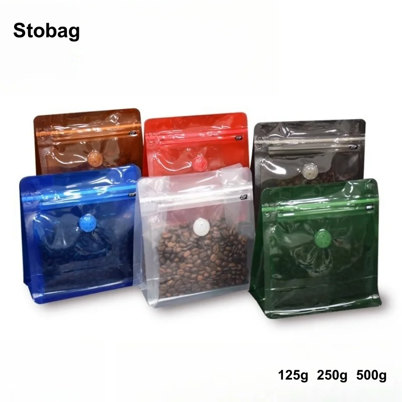 

StoBag 20pcs Color Transparent Coffee Beans Packaging Bag with Valve Ziplock Sealed for Powder Food Nuts Storage Reusable Pouch