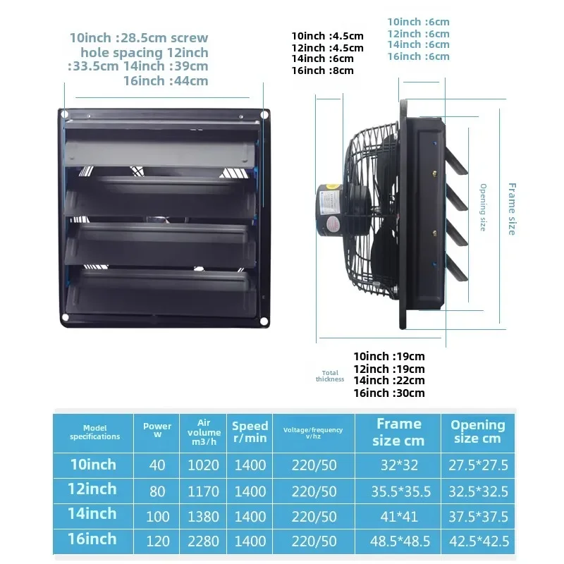 220V Kitchen Oil Fume Extractor Window Ventilator Ultra-Quiet Small Rental Exhaust Fan with Strong Suction
