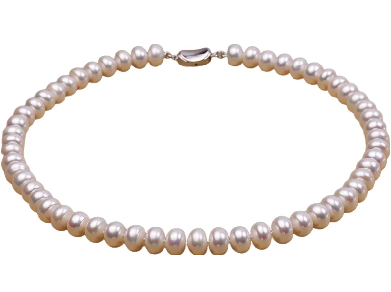 Terisa Pearl Jewelry Classic 10-11mm White Flat Cultured Freshwater Pearl Necklace for Women T-FPN129